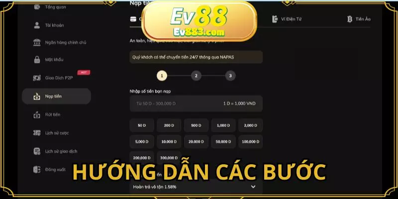 Nạp tiền EV88 - Hướng dẫn các bước đơn giản
